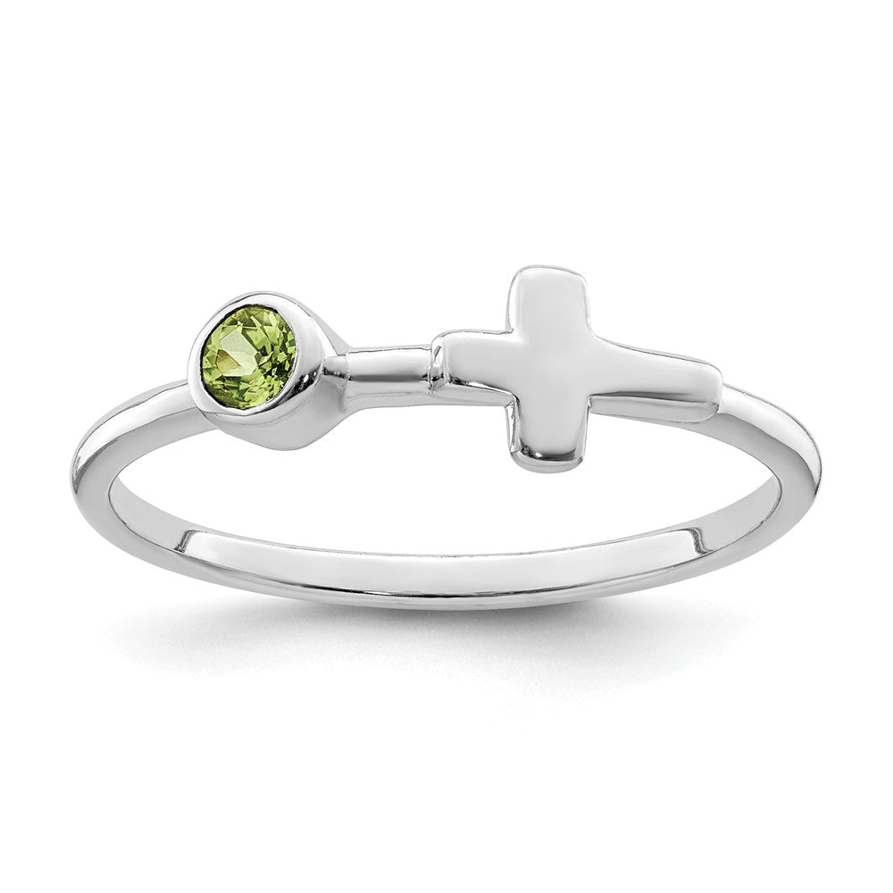 Sterlingsilber Rhodiniert Poliert Kreuz Peridot Ring