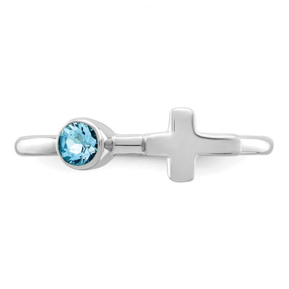 Sterlingsilber Rhodiniert Poliert Kreuz Ls Blautopas Ring