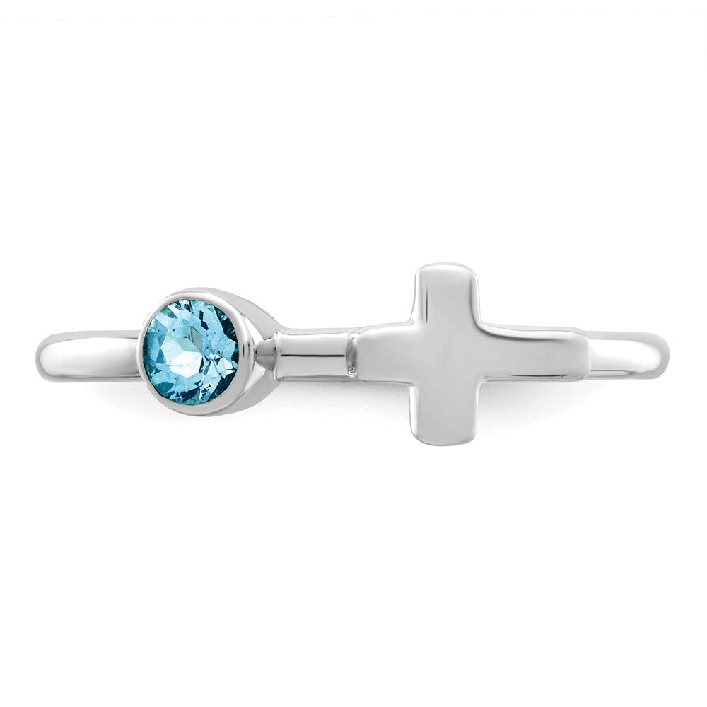 Sterlingsilber Rhodiniert Poliert Kreuz Ls Blautopas Ring