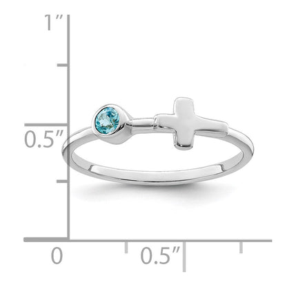 Sterlingsilber Rhodiniert Poliert Kreuz Ls Blautopas Ring