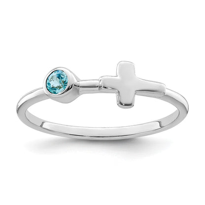 Sterlingsilber Rhodiniert Poliert Kreuz Ls Blautopas Ring