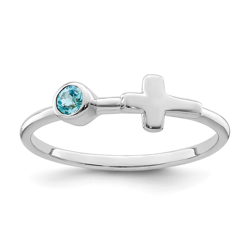 Sterlingsilber Rhodiniert Poliert Kreuz Ls Blautopas Ring