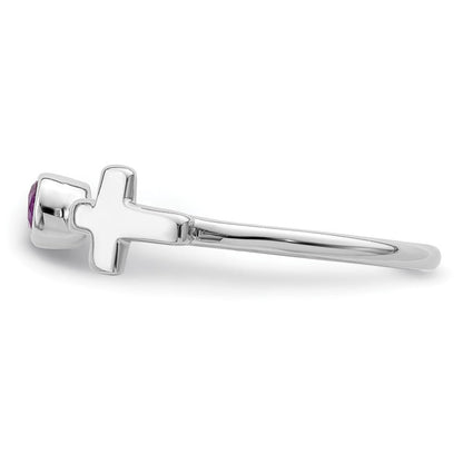 Sterlingsilber Rhodiniert Poliert Kreuz Amethyst Ring