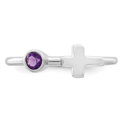 Sterlingsilber Rhodiniert Poliert Kreuz Amethyst Ring