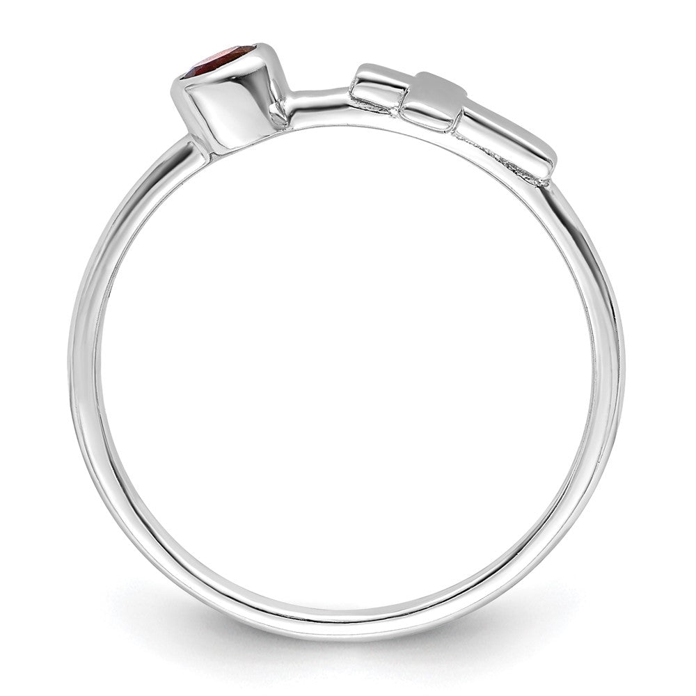 Sterlingsilber Rhodiniert Poliert Kreuz Granat Ring