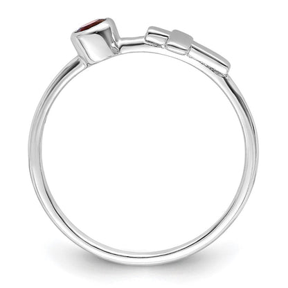 Sterlingsilber Rhodiniert Poliert Kreuz Granat Ring