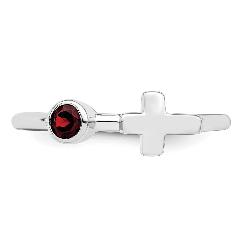 Sterlingsilber Rhodiniert Poliert Kreuz Granat Ring