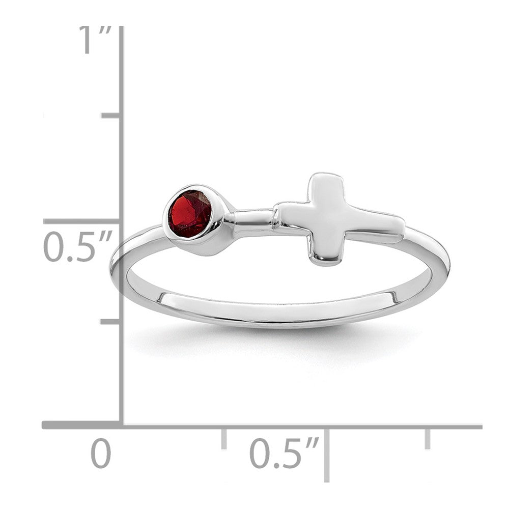 Sterlingsilber Rhodiniert Poliert Kreuz Granat Ring