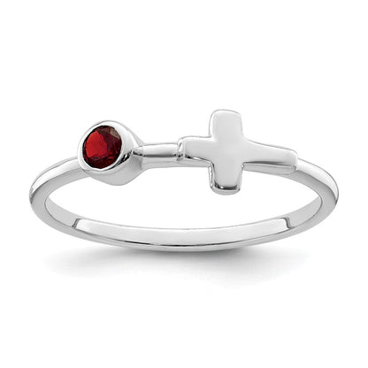 Sterlingsilber Rhodiniert Poliert Kreuz Granat Ring
