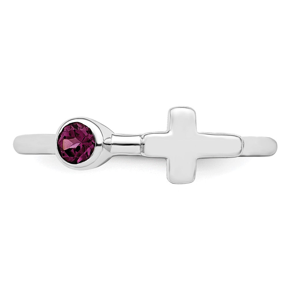 Sterlingsilber Rhodiniert Poliert Kreuz Rhodolith Granat Ring
