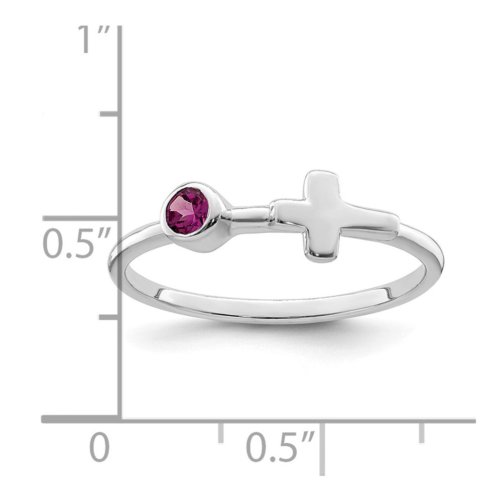 Sterlingsilber Rhodiniert Poliert Kreuz Rhodolith Granat Ring