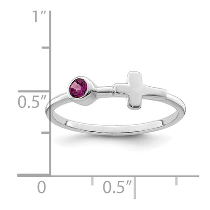 Sterlingsilber Rhodiniert Poliert Kreuz Rhodolith Granat Ring