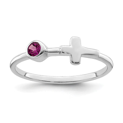 Sterlingsilber Rhodiniert Poliert Kreuz Rhodolith Granat Ring