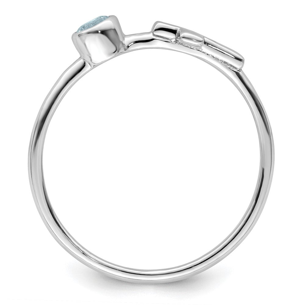 Sterlingsilber Rhodiniert Poliert Kreuz Aquamarin Ring