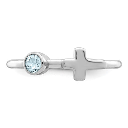 Sterlingsilber Rhodiniert Poliert Kreuz Aquamarin Ring