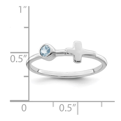 Sterlingsilber Rhodiniert Poliert Kreuz Aquamarin Ring