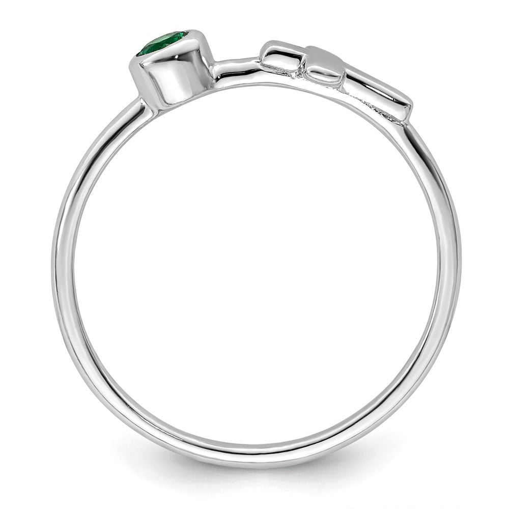 Sterlingsilber Rhodiniert Poliert Kreuz Im Labor Erzeugt Smaragd Ring
