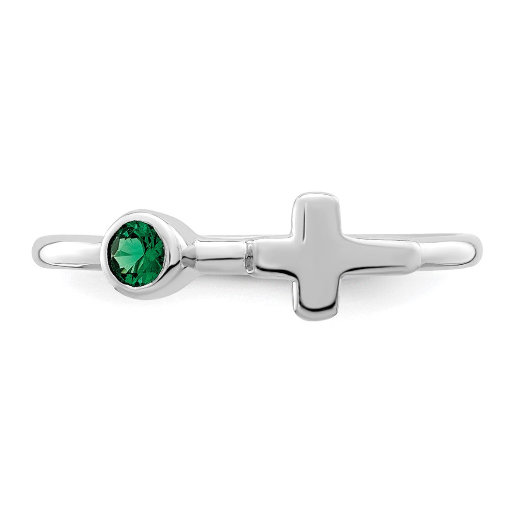 Sterlingsilber Rhodiniert Poliert Kreuz Im Labor Erzeugt Smaragd Ring
