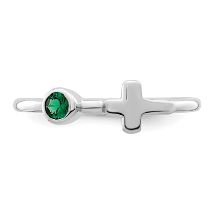 Sterlingsilber Rhodiniert Poliert Kreuz Im Labor Erzeugt Smaragd Ring