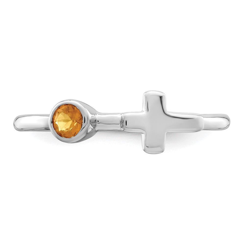 Sterlingsilber Rhodiniert Poliert Kreuz Citrin Ring