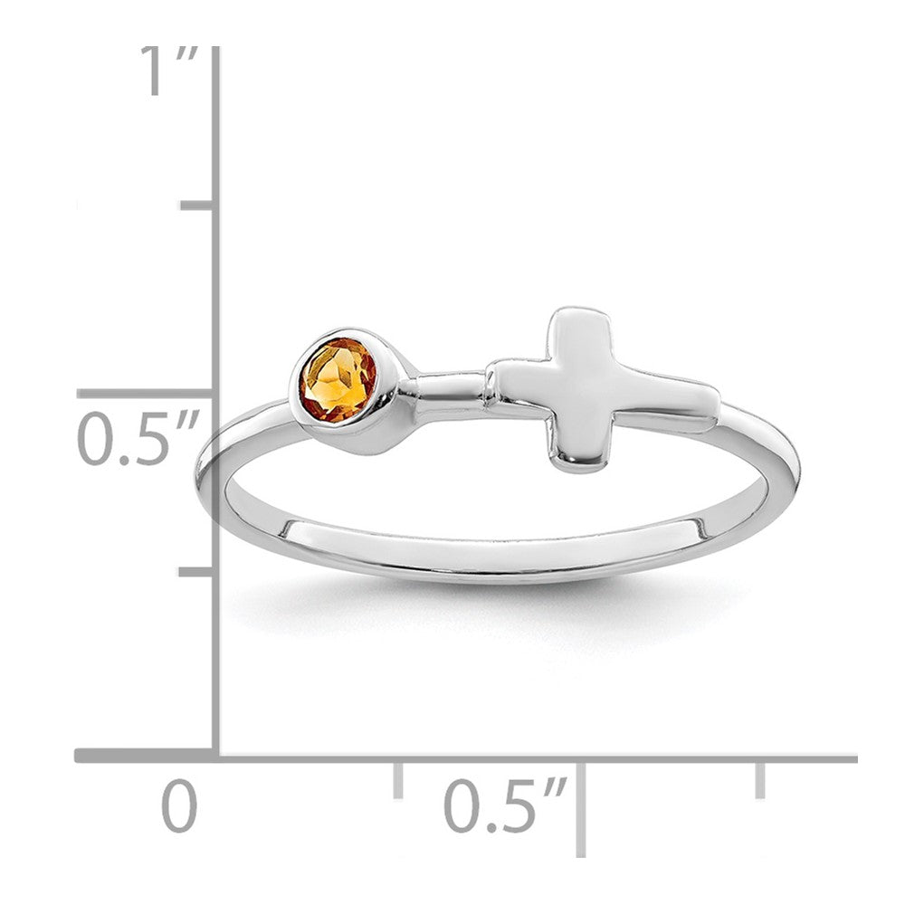 Sterlingsilber Rhodiniert Poliert Kreuz Citrin Ring