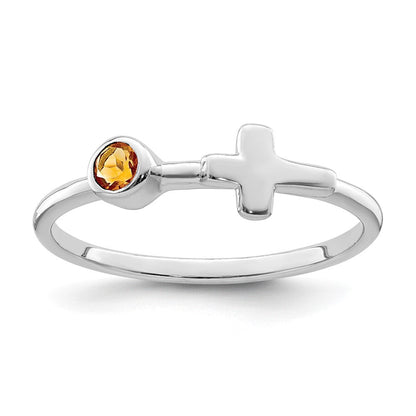 Sterlingsilber Rhodiniert Poliert Kreuz Citrin Ring