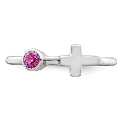 Sterlingsilber Rhodiniert Poliert Kreuz Rosa Turmalin Ring