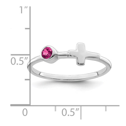 Sterlingsilber Rhodiniert Poliert Kreuz Rosa Turmalin Ring