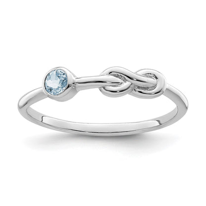 Sterlingsilber Rhodiniert Poliert Unendlichkeit Aquamarin Ring