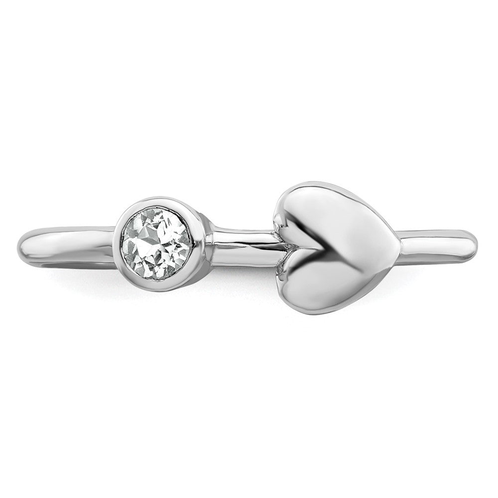 Sterlingsilber Rhodiniert Poliert Herz Weiß Topas Ring