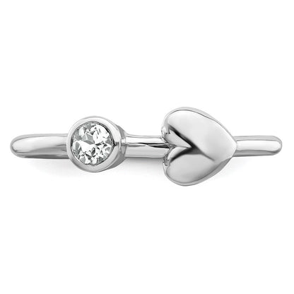 Sterlingsilber Rhodiniert Poliert Herz Weiß Topas Ring