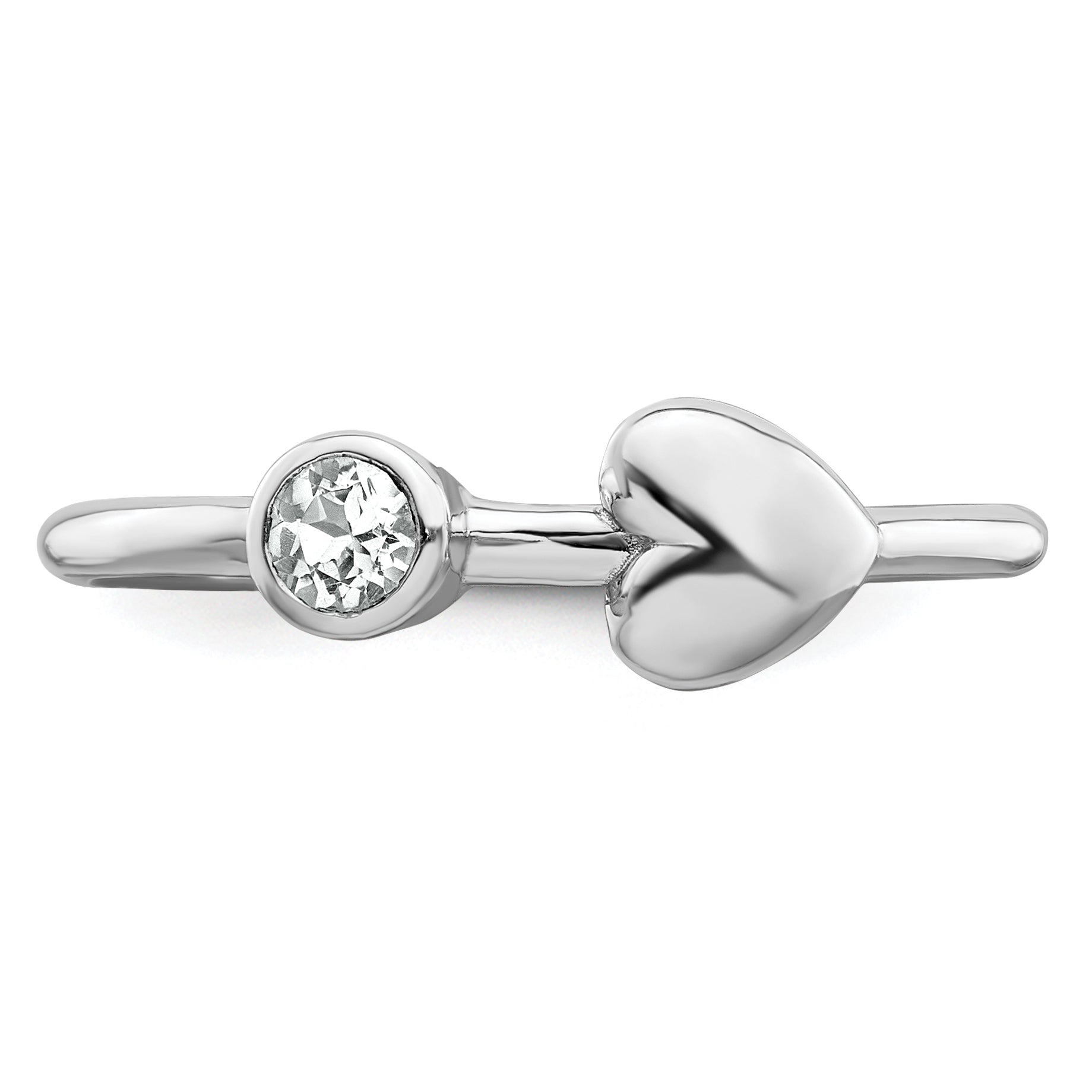 Sterlingsilber Rhodiniert Poliert Herz Weiß Topas Ring