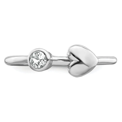 Sterlingsilber Rhodiniert Poliert Herz Weiß Topas Ring