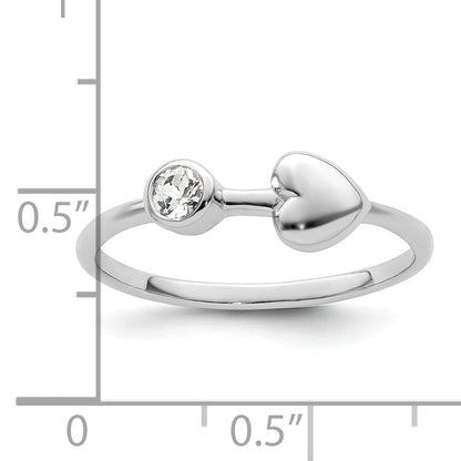 Sterlingsilber Rhodiniert Poliert Herz Weiß Topas Ring