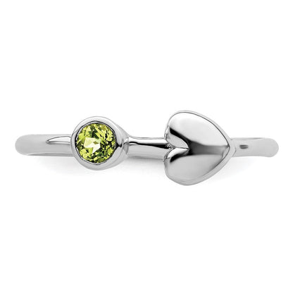 Sterlingsilber Rhodiniert Poliert Herz Peridot Ring