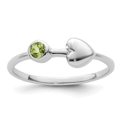 Sterlingsilber Rhodiniert Poliert Herz Peridot Ring