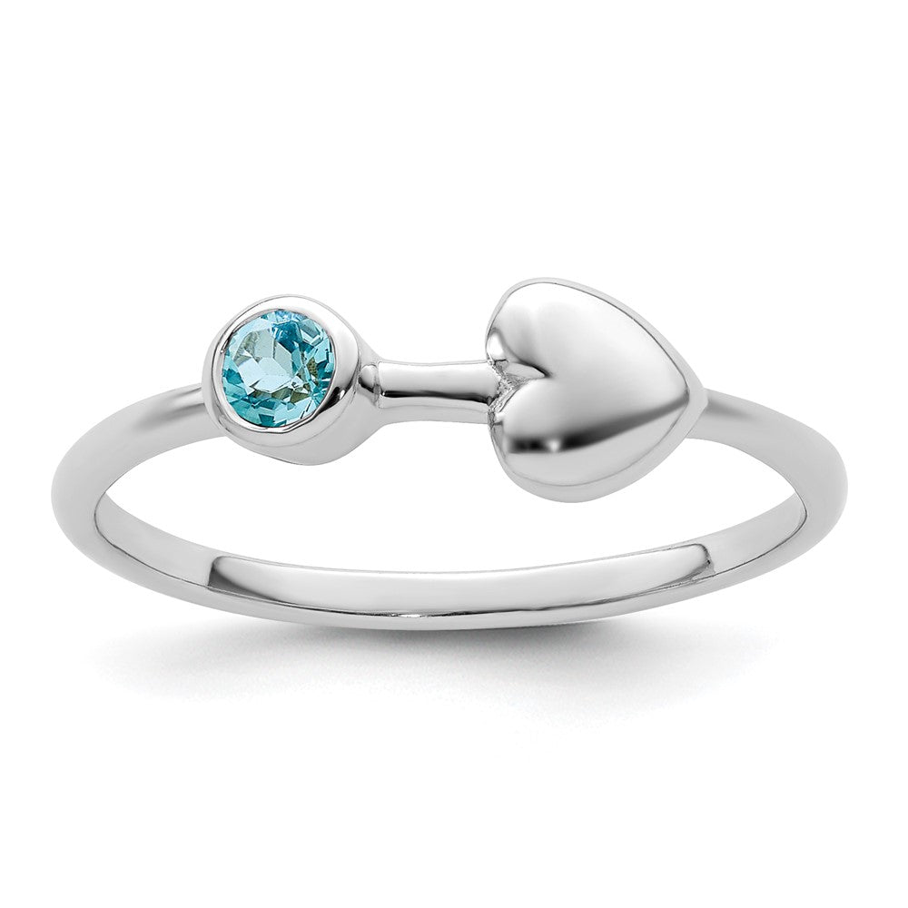 Sterlingsilber Rhodiniert Poliert Herz Ls Blautopas Ring