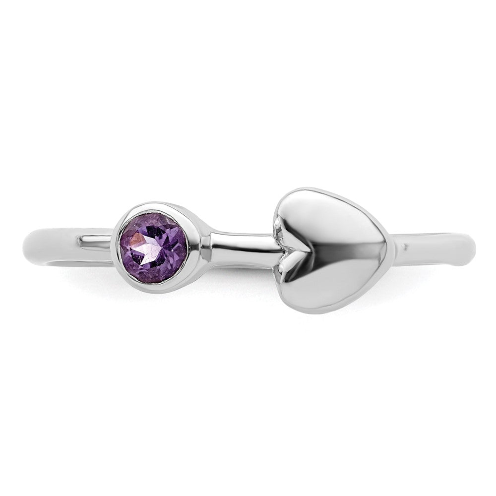 Sterlingsilber Rhodiniert Poliert Herz Amethyst Ring