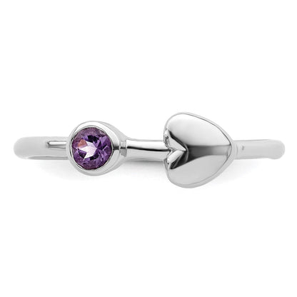 Sterlingsilber Rhodiniert Poliert Herz Amethyst Ring