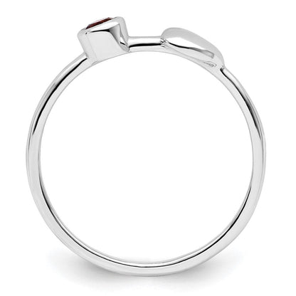 Sterlingsilber Rhodiniert Poliert Herz Granat Ring
