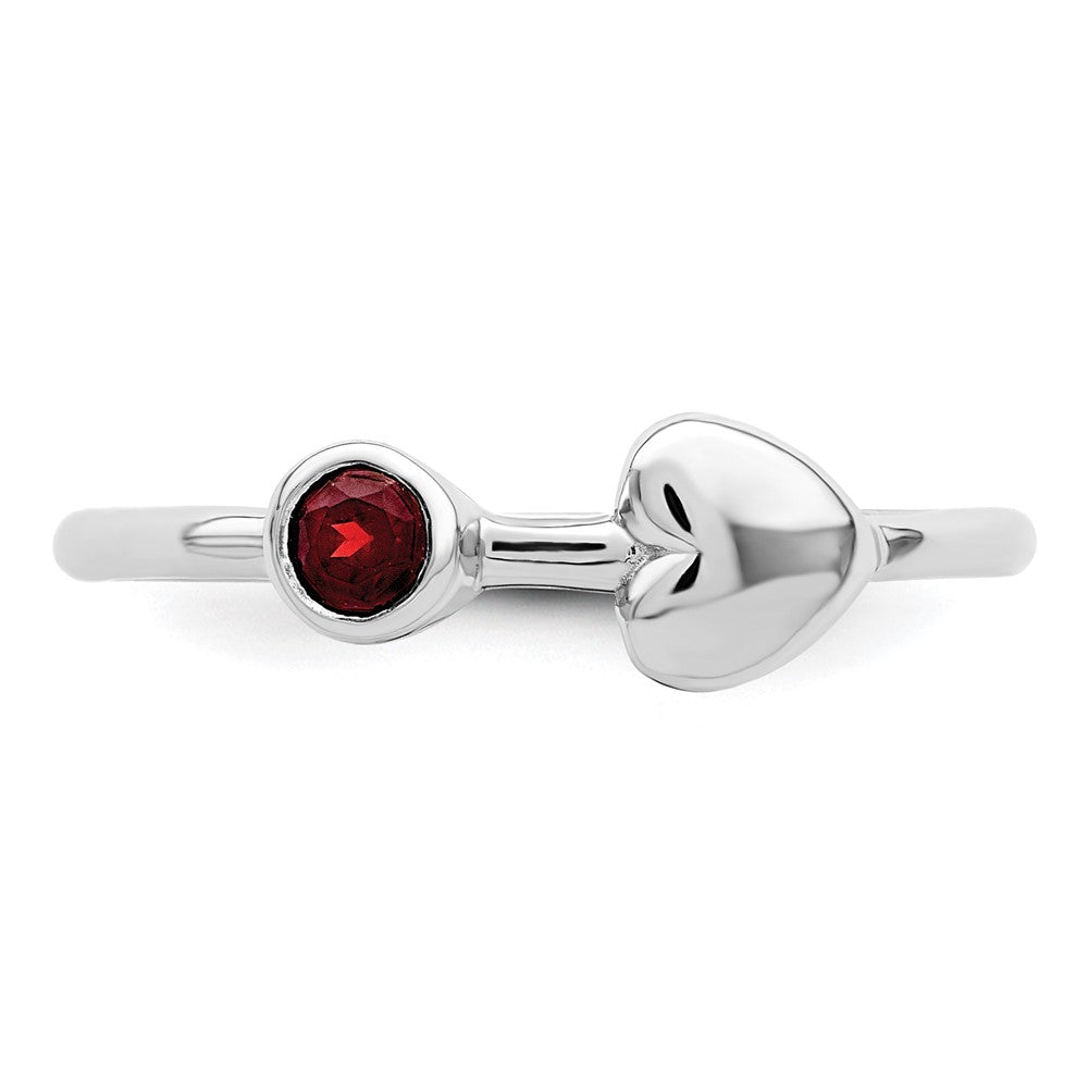 Sterlingsilber Rhodiniert Poliert Herz Granat Ring