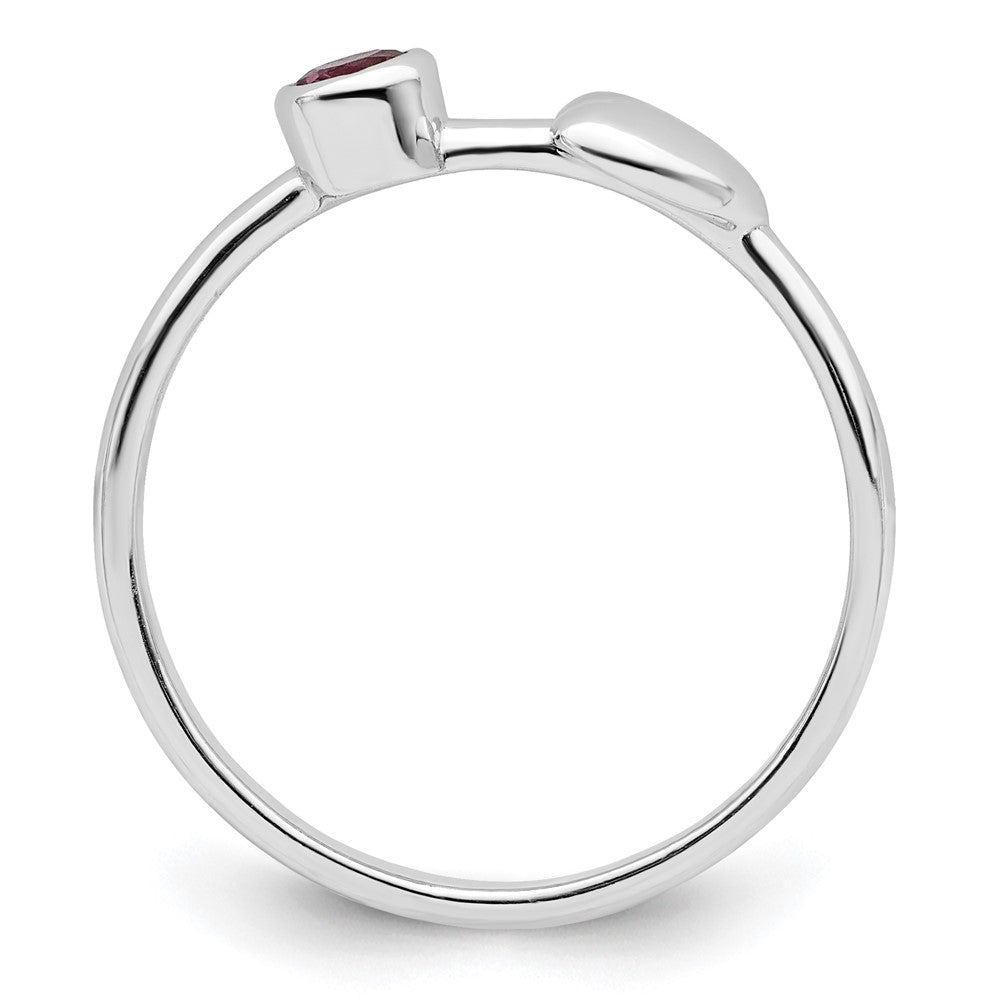 Sterlingsilber Rhodiniert Poliert Kreis Rhodolith Granat Herz Ring