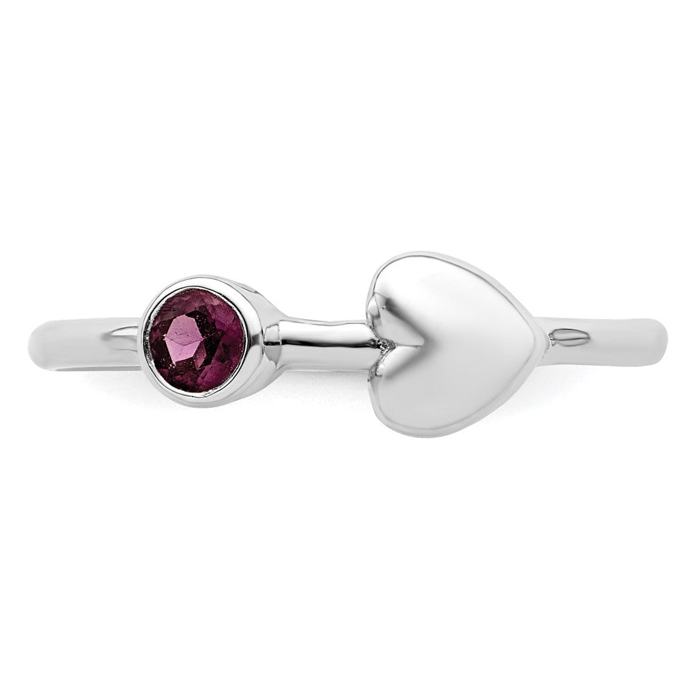 Sterlingsilber Rhodiniert Poliert Kreis Rhodolith Granat Herz Ring