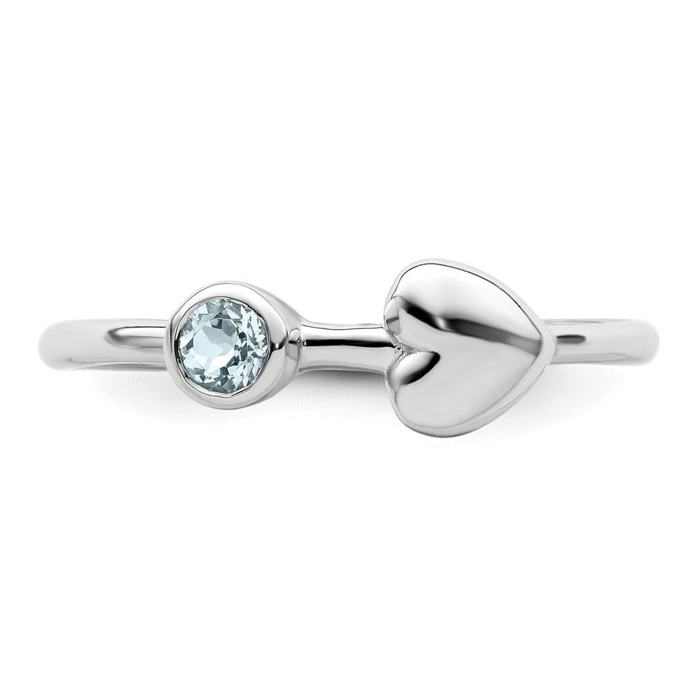 Sterlingsilber Rhodiniert Poliert Herz Aquamarin Ring