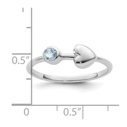 Sterlingsilber Rhodiniert Poliert Herz Aquamarin Ring