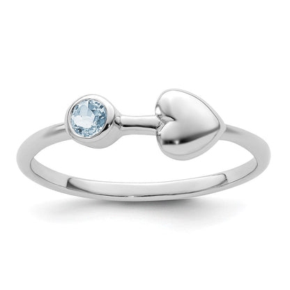 Sterlingsilber Rhodiniert Poliert Herz Aquamarin Ring