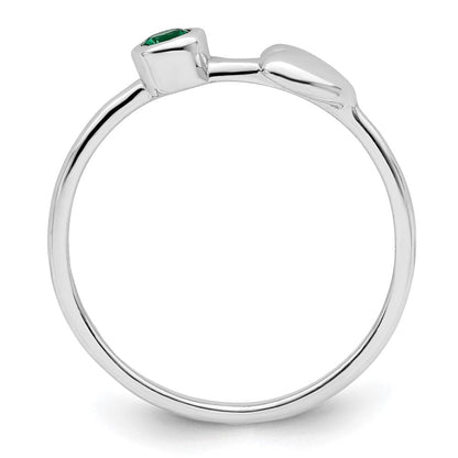 Sterlingsilber Rhodiniert Poliert Kreis Erzeugt Smaragd Herz Ring