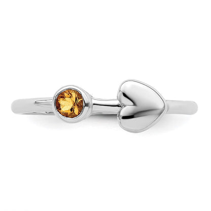 Sterlingsilber Rhodiniert Poliert Herz Citrin Ring