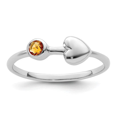 Sterlingsilber Rhodiniert Poliert Herz Citrin Ring
