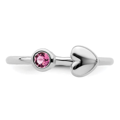 Sterlingsilber Rhodiniert Poliert Herz Rosa Turmalin Ring